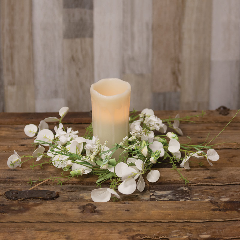 Fleurs blanches blanches et couronne de dollar vert, 14 po