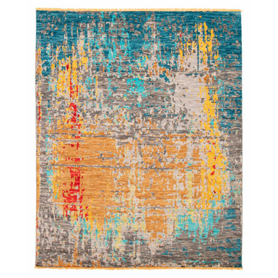 One Of Kind Hand Knotted Mystique Blue, Grey Rug 8'0" x 9'11"