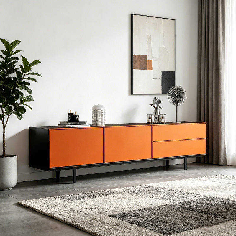Meuble télé italien minimaliste et créatif, Noir / Orange
