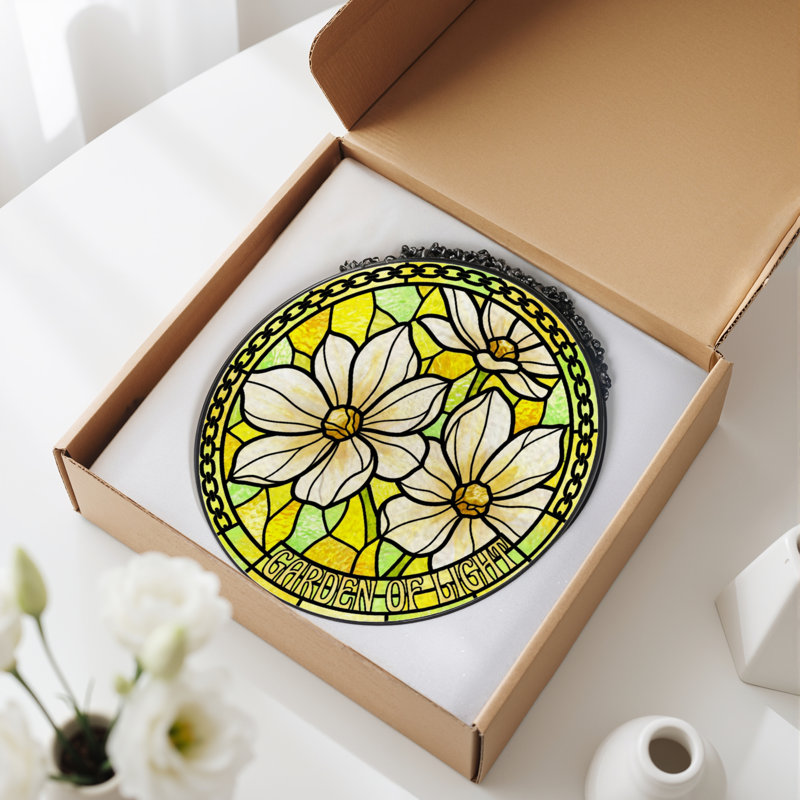 Vitrail de vitrail à motif floral H 7,8 po, H 7,8 po x l 7,8 po