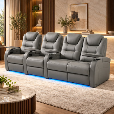 Double fauteuil inclinable de cinéma maison en cuir fleur avec ports USB et de type C