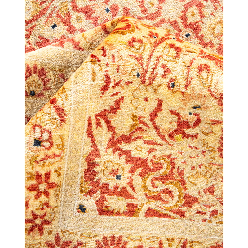 Tapis orange / beige noué à la main de conception unique 9 pi 3 po x 12 pi 2 po Keenan