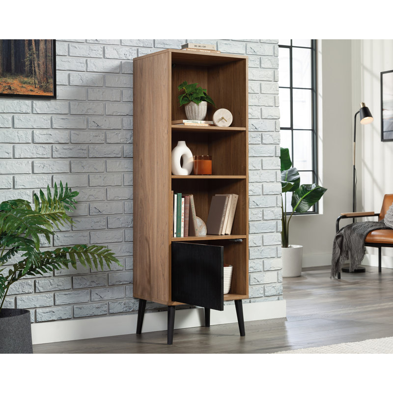 Serene Walnut and Black Adjustable Storage Cabinet with Doors