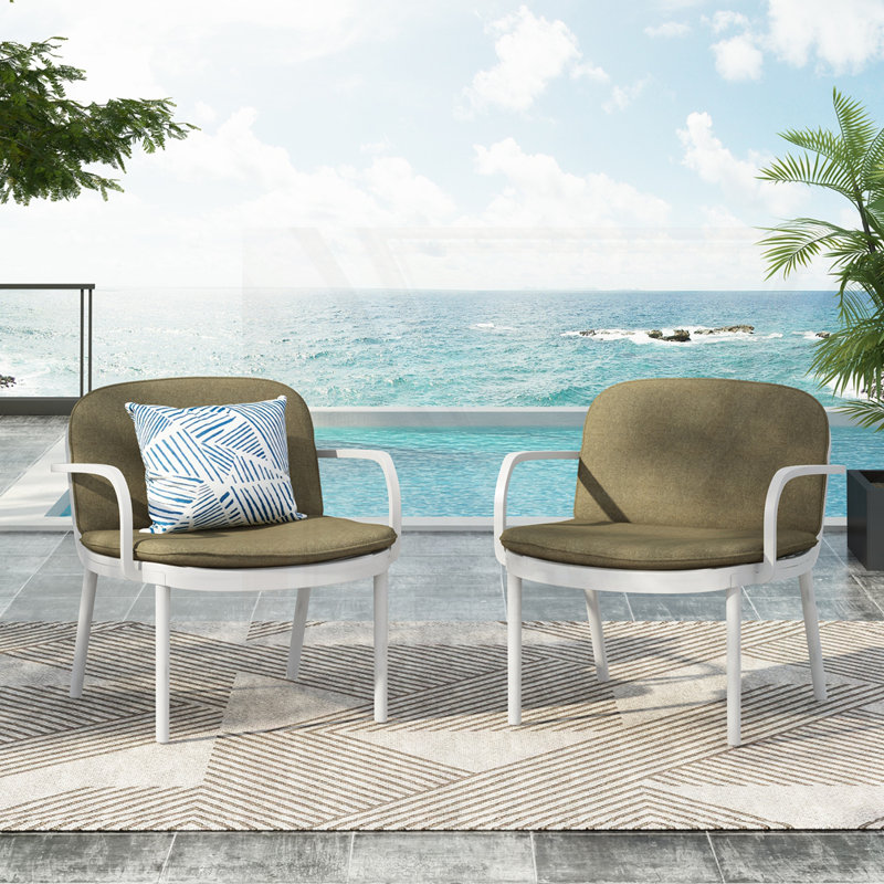 Ensemble de 2 fauteuils club d'extérieur avec coussins, Coussin vert / cadre blanc