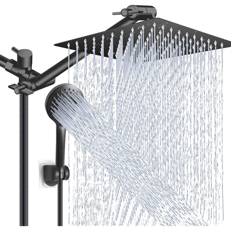 10-Inch High-Pressure Rain Shower Head Combo Set With Adjustable Arm And 5-Setting Handheld Showerhead