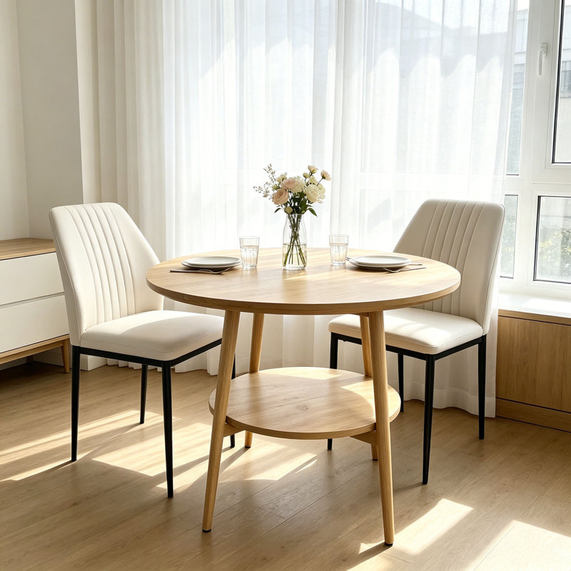 Table de salle à manger compacte ronde pour petit déjeuner, table de salle à manger de style Mid-Century avec 2 chaises rembourrées en polyuréthane