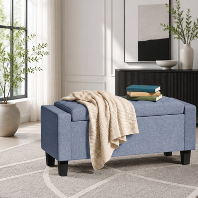 Repose-pieds de rangement rectangulaire en tissu touffeté de 36,6 po, banc assis avec accoudoirs et pieds en bois, pouvant supporter jusqu'à 528 lb