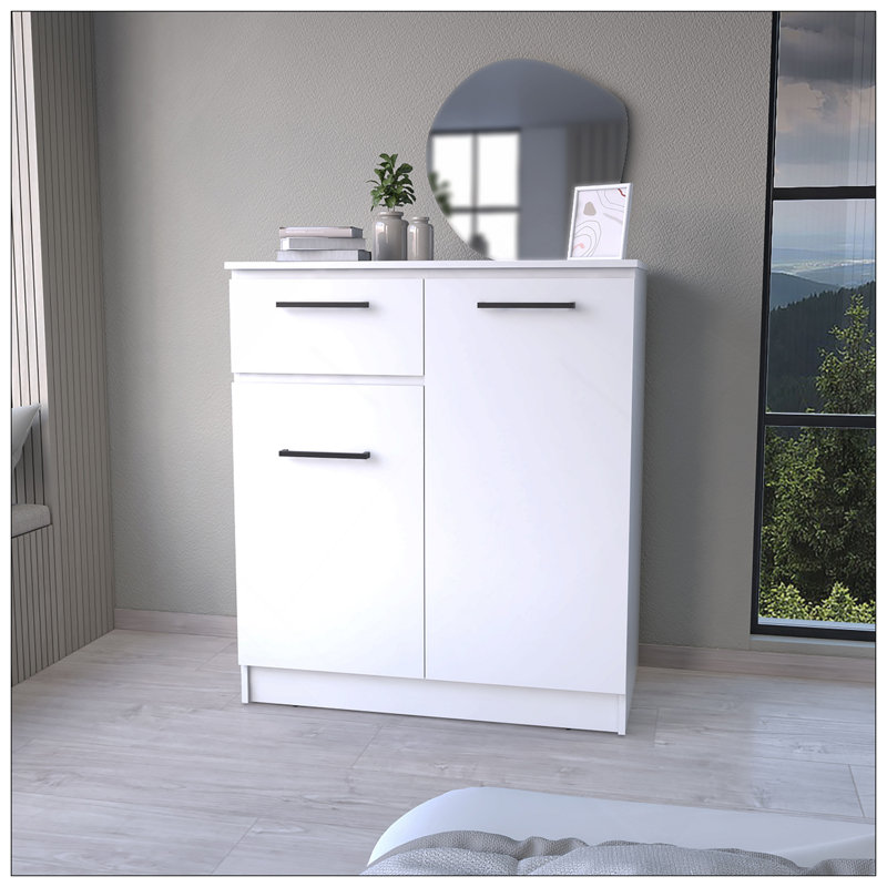 Commode Clarion avec 1 tiroir et 2 portes, Blanc