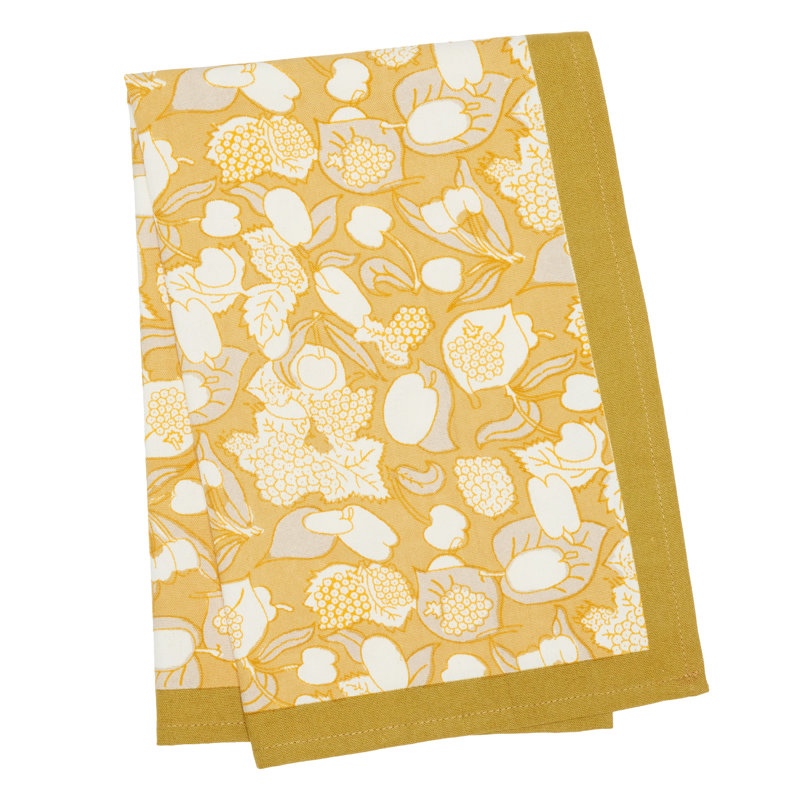 Forest Harvest Floral Tea Towel, Gray/Mustard