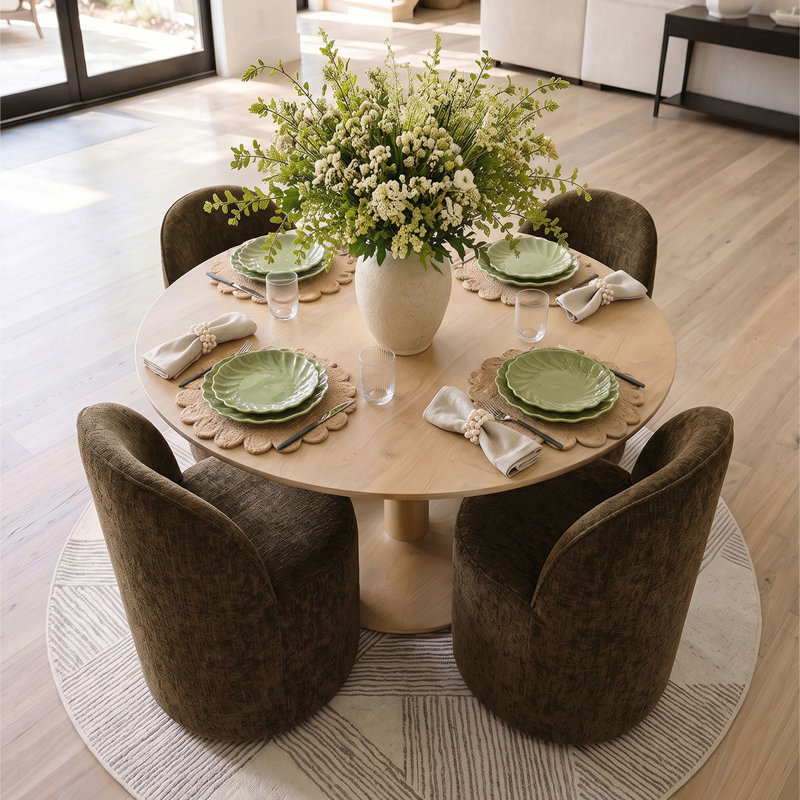 Ensemble de table de salle à manger pour 4 personnes avec table ronde et 4 chaises roulantes rembourrées avec roulettes cachées