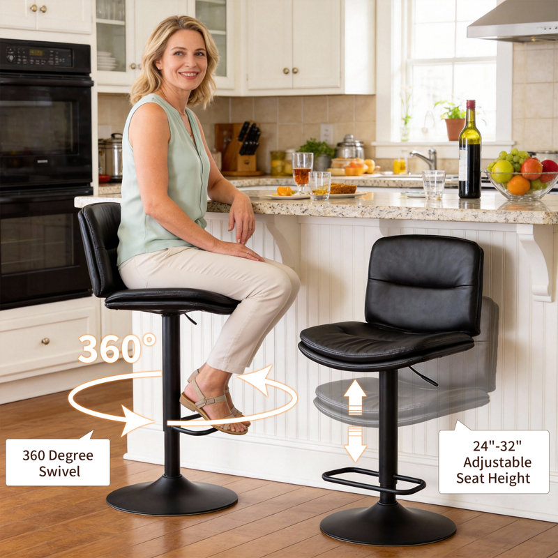 Sahla Swivel Upholstered Adjustable Height Counter Stool with Metal Frame, 3, Black