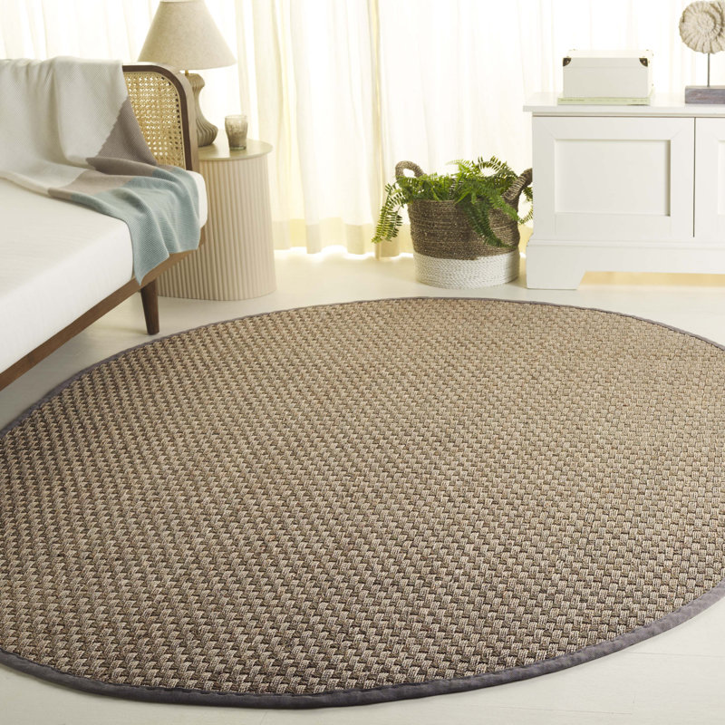 Auckland Bamboo Slat/Seagrass Natural/Gray Area Rug, Oval 6' x 8'