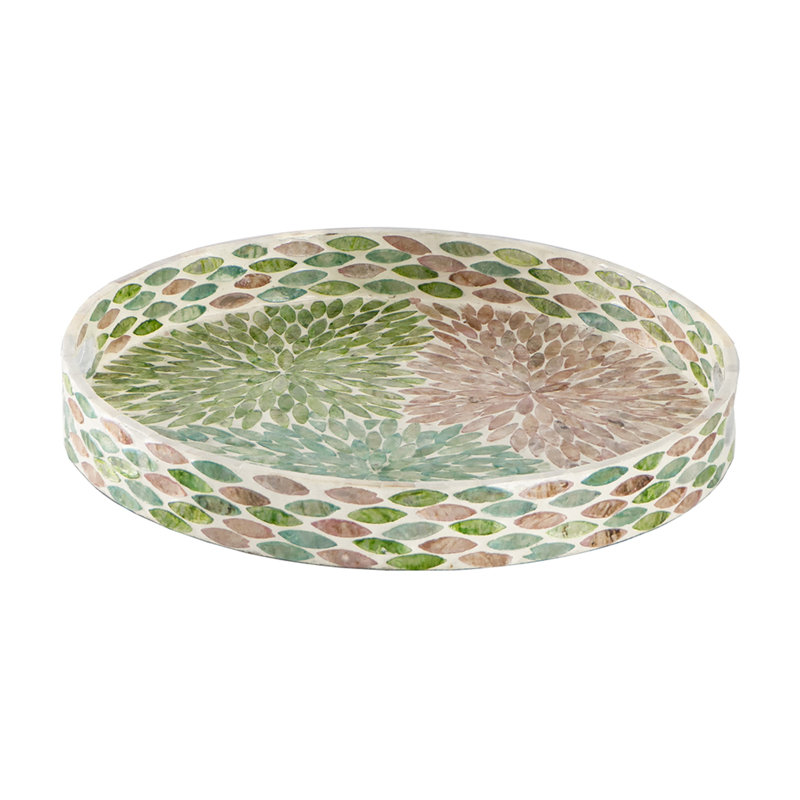 Plateau rond Milo, surface mosaïque, coquille de Capiz multicolore 16 po, L 15,7 po x P 15,7 po x H 2 po