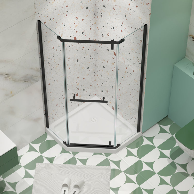 Matte Black Pivot Shower Enclosure With Glass - 34.75 In. X 72 For Bathroom In Tempered, Matte Black