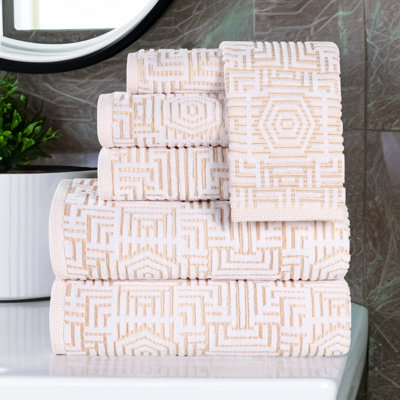 Ensemble de serviettes de bain 6 pièces en coton jacquard géométrique