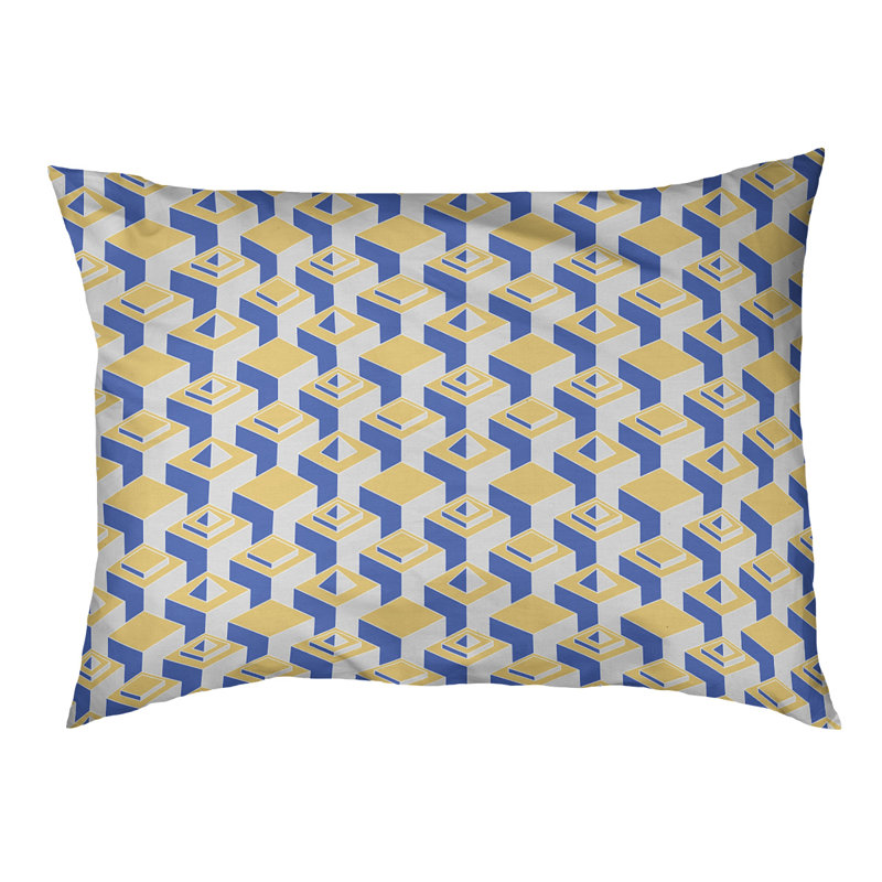 Coussin pour chien en extérieur à motif skyscrapers Chen, Moyen (l 40 po x P 6,5 po x H 30 po), Jaune / Bleu