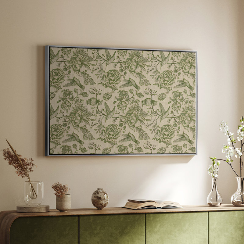 Botanique rétro - CX, H 25 po x l 37 po, Toile avec cadre flottant, Argent argent