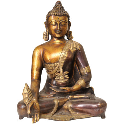 Statue de Bouddha de la médecine en laiton 11 pouces - Figurine de divinité bouddhiste tibétaine fabriquée à la main Bhaishajyaguri pour salle de méditation, centre de bien-être et décoration spirituelle