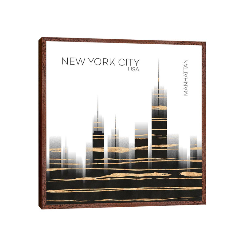 Urban Art NYC Skyline by Melanie Viola - Print on Canvas, Classic Brown Wood Framed, 66.04cm H x 66.04cm W x 3.81cm D