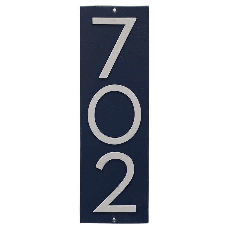 Plaque d’adresse murale flottante linéaire, Bleu marine, Aluminium brossé, Oui