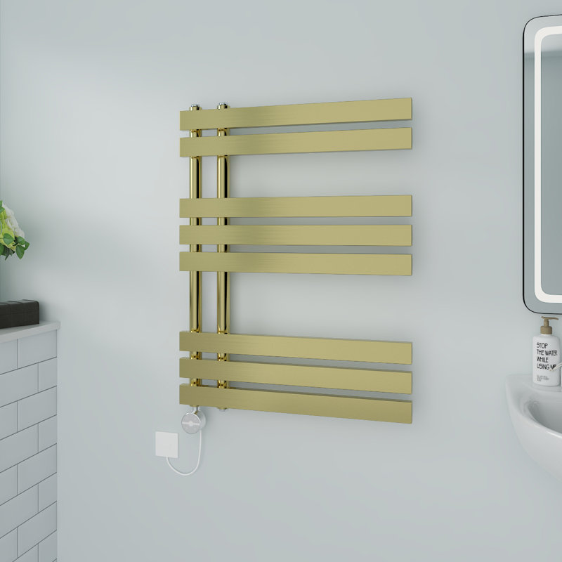 Cashtin Designer Towel Rail Heated Towel Rails, Brushed Brass, 80cm H x 60cm W x 7.35cm D