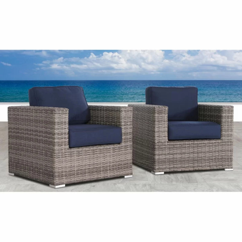 Fauteuil club 2 pièces avec cadre en aluminium, chaise d'extérieur pour terrasse, porche et balcon