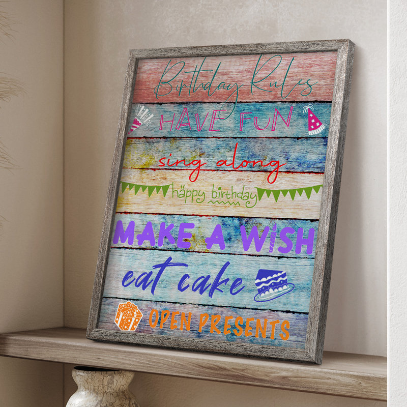 Birthday Rules Framed Print - Solid Wood, 15" H x 12" W
