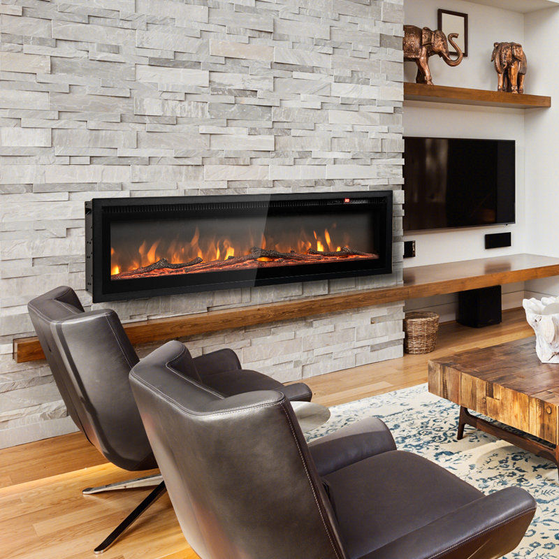 Metro Lane Black Electric Fireplace, 34.1cm H x 127cm W x 14.2cm D