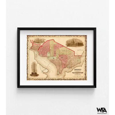 Washington DC 1862, Antique Washington State Map, Cool Washington Map, Washington DC Office Old Map Decor, Public Library Wall Art