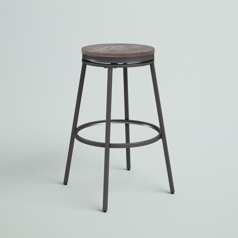 Deanna Backless Metal Swivel Stool, Bar Stool (30" Seat Height), Dark Driftwood