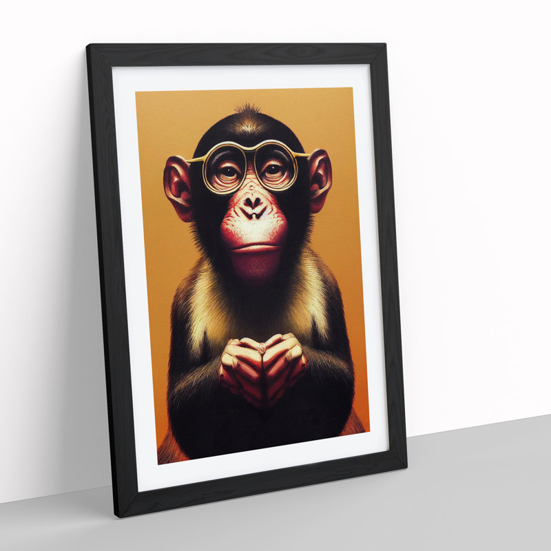 Monkey In Glasses No.2 - Framed Print, Black, 64cm H x 46cm W