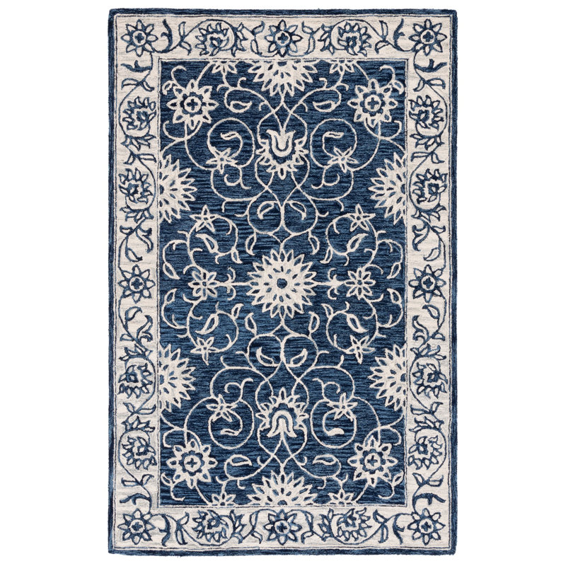 Tapis bleu marine / ivoire Jardin 601, Carré 6 pi