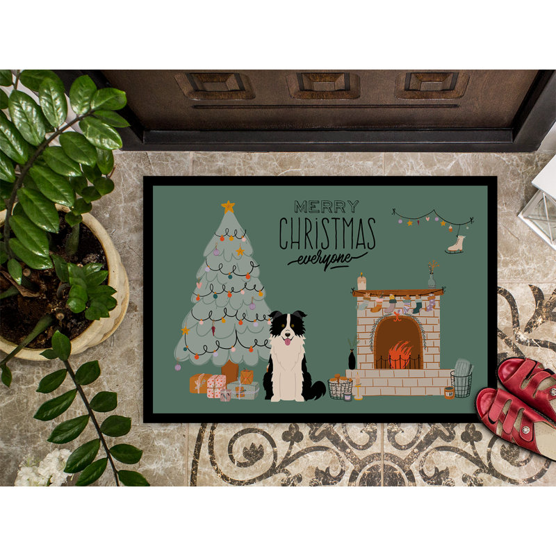 Tapis d'entrée antidérapant Inniss L 27 po x l 18 po, Border collie noir et blanc