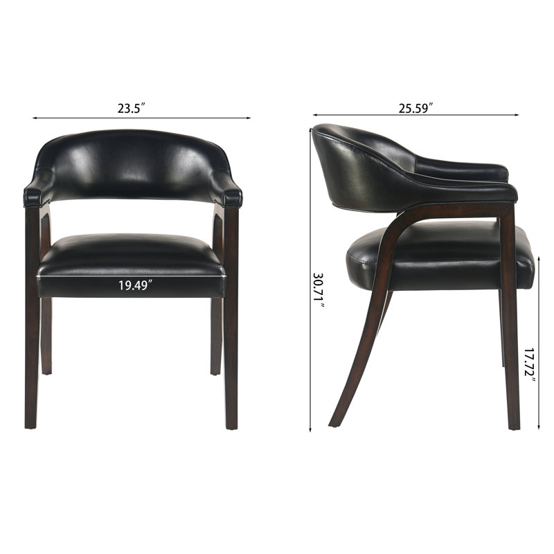 Ensemble de 2 chaises de salle à manger de style moderne Mid-Century, revêtement en similicuir rembourré, structure en bois massif, sièges de cuisine et de salle à manger noirs