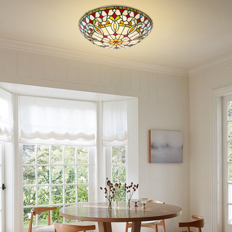 16" 1 - Light Tiffany Vintage Flush Mount Lighting Fixture