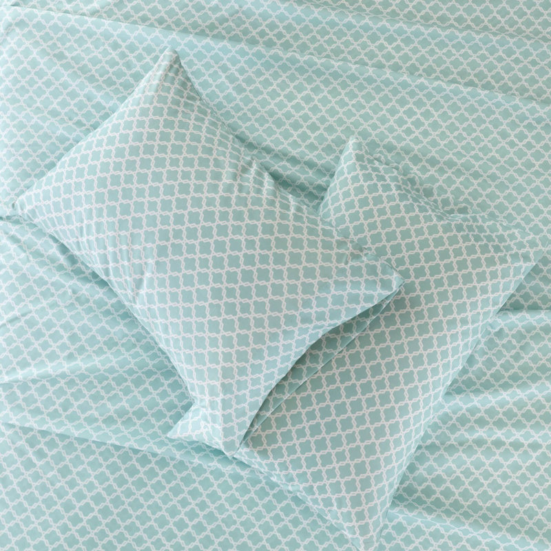 Ensemble de draps imprimés en microfibre Coolmax, Très grand californien, Quadrilobe turquoise
