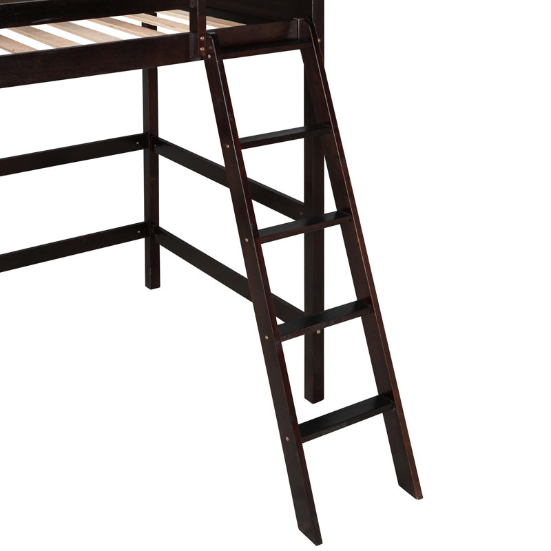 Lit mezzanine simple en bois massif avec échelle, espresso