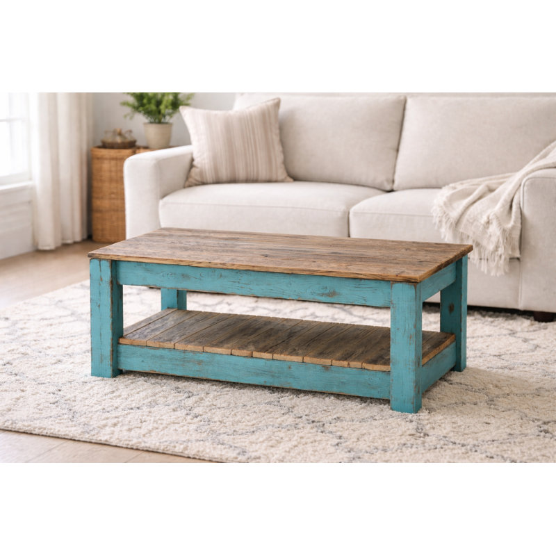 Table basse de 40 po en bois récupéré avec tablette | Table de cocktail rustique | Bois massif, entièrement assemblé