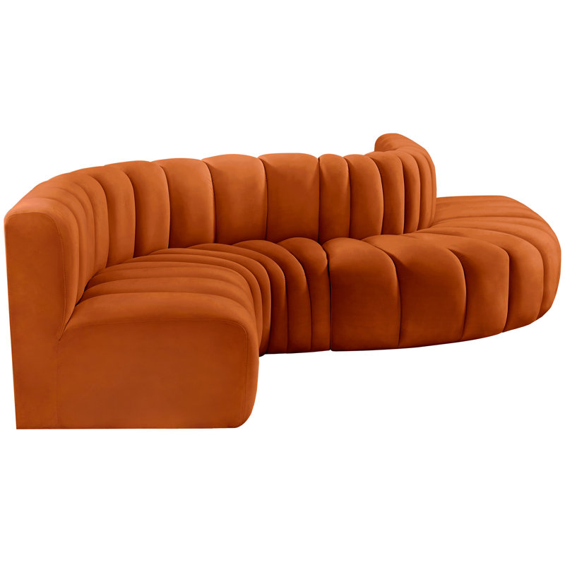 Izelia Upholstered Curved Sectional Reversible, Cognac Velvet