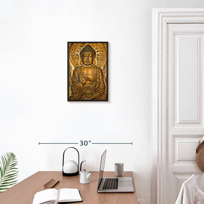 Bouddha mural, 13 po x 19 po, Cadre flottant noir