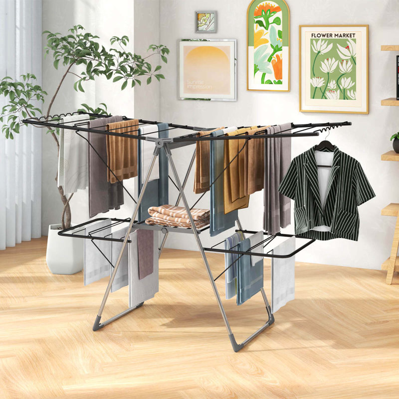 2-tier Clothes Drying Rack With 33 Drying Rails Height Adjustable Gullwings