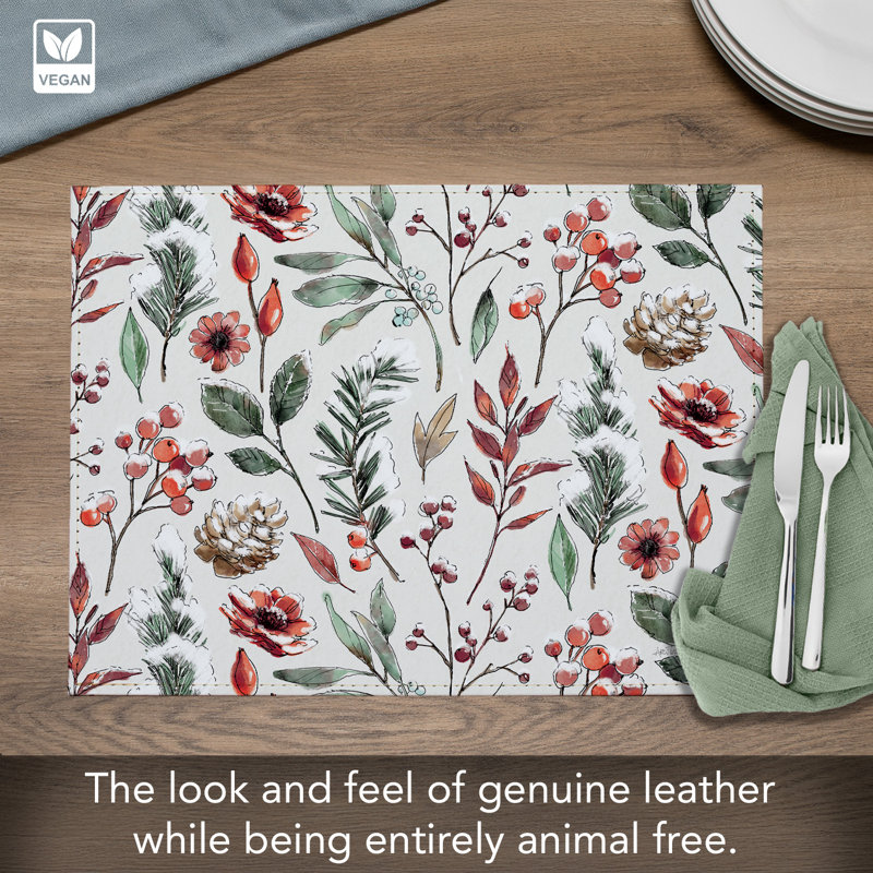 Ensemble de 4 napperons en cuir vegan, Red Floral