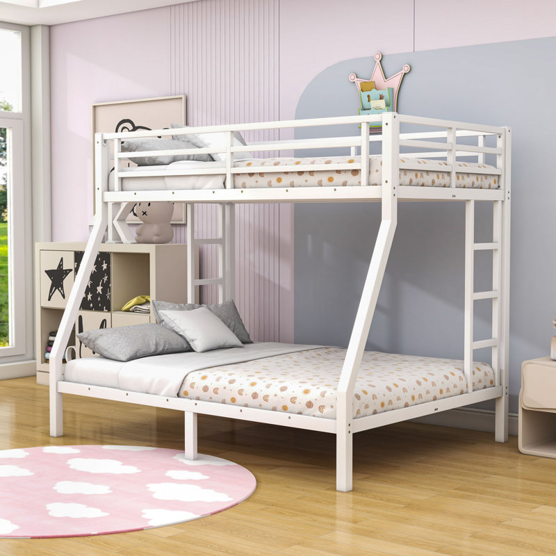 Metal Bunk Bed With Noise-Free Slats And Under-Bed Storage, Twin Over Full, White