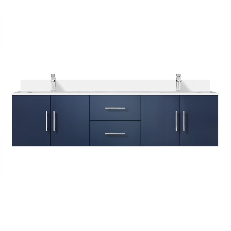Meuble-lavabo double 72 po X P 22 po D, dessus en quartz blanc et ensemble de robinet, Marine