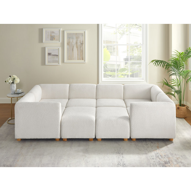 8-Piece Sectional Couch Upholstered Sectional Sofa, Polyester blanc