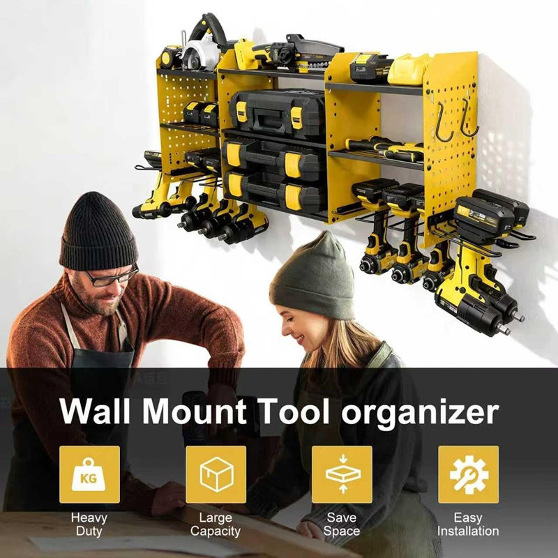 Organisateur mural robuste pour outils électriques avec station de charge en jaune