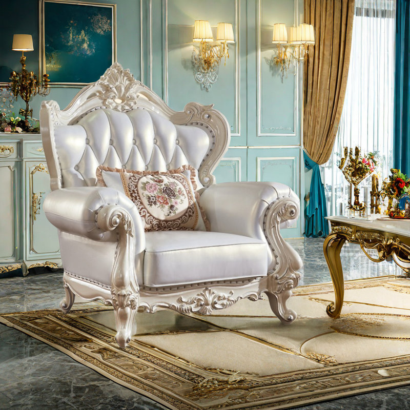 Fauteuil luxueux luxueux en cuir de vache de 49,21 po
