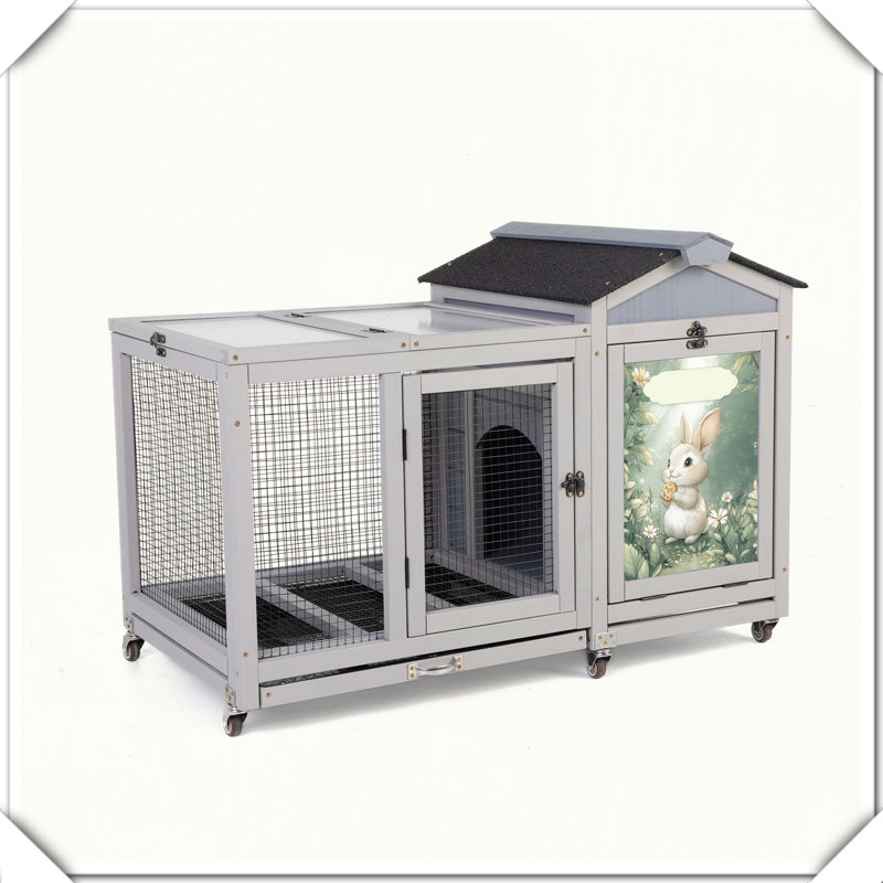 Cage à lapin en bois avec roulettes