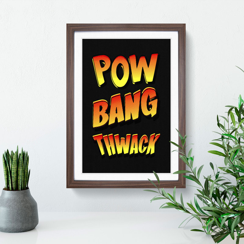 Pow Bang Thwack - Single Picture Frame Print on Wood, Walnut Framed, 65cm H x 48cm W x 2cm D