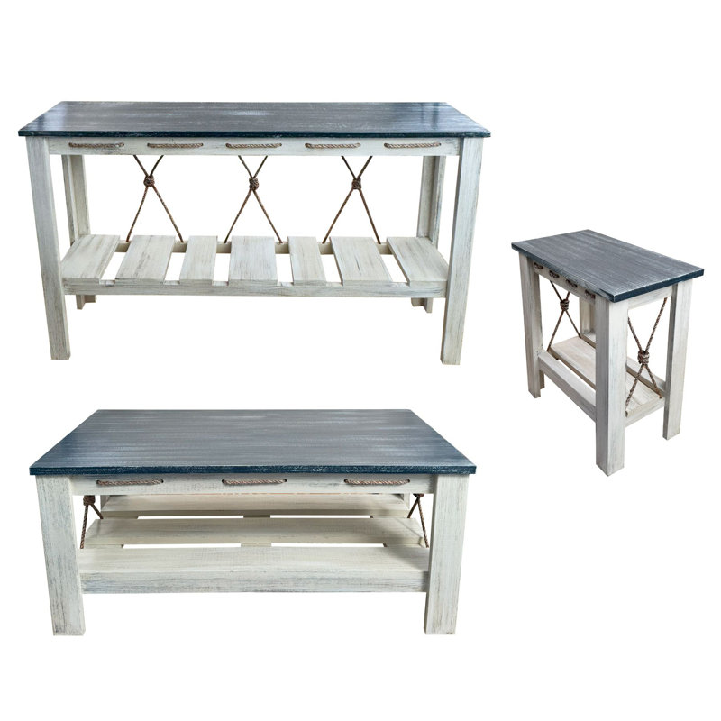Ensemble de table en bois noué vieilli. 1 - table de canapé en bois, 1 table basse en bois, 2 - 14 tables de bout rectangulaires en bois